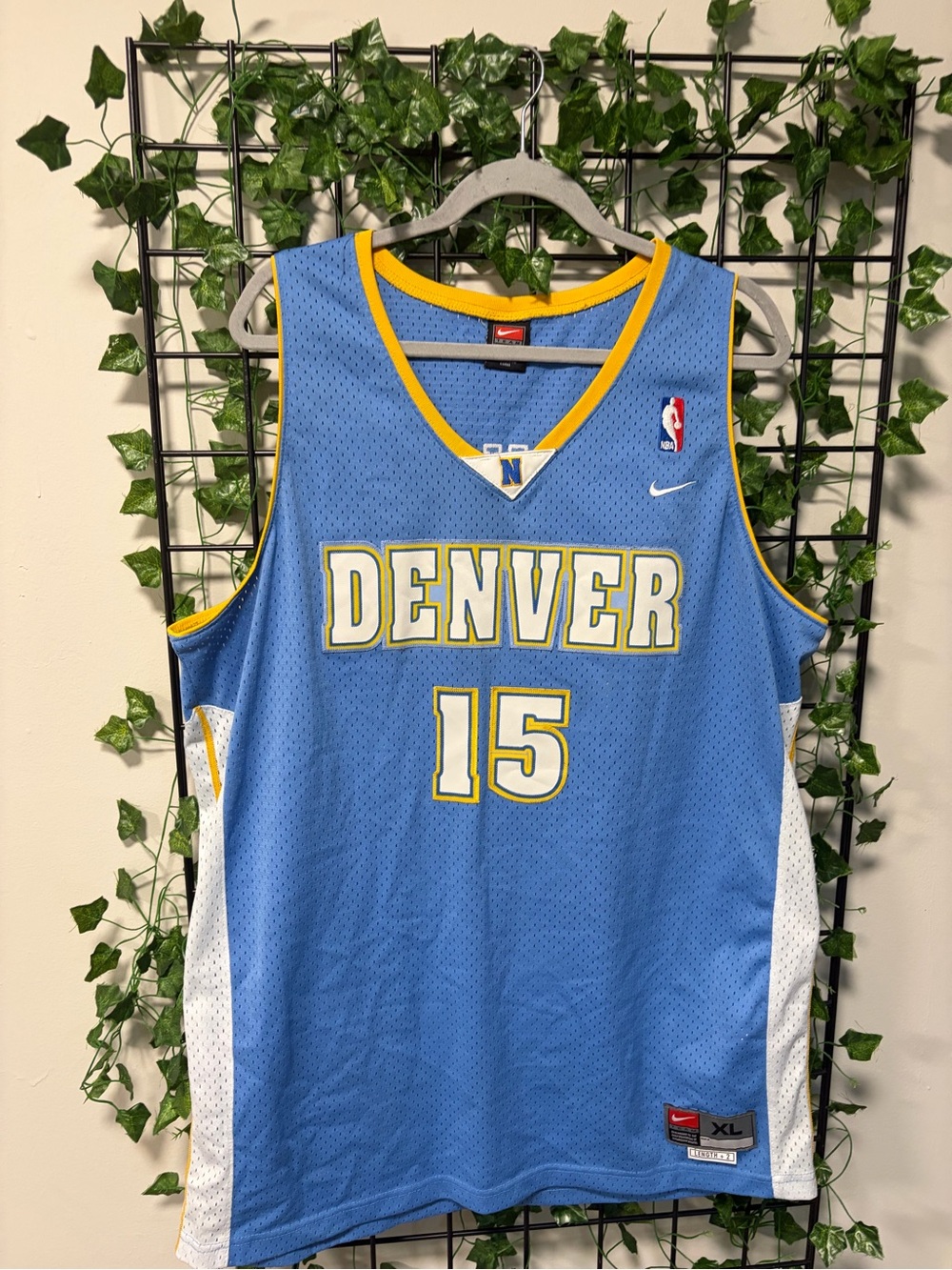 Carmelo Anthony Nike Denver Light Blue and Yellow Basketball Jersey #15